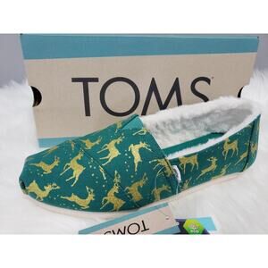 NEW Tom's Alpargata Christmas Reindeer Glitter Slip On Womens Shoes Size 7 Green